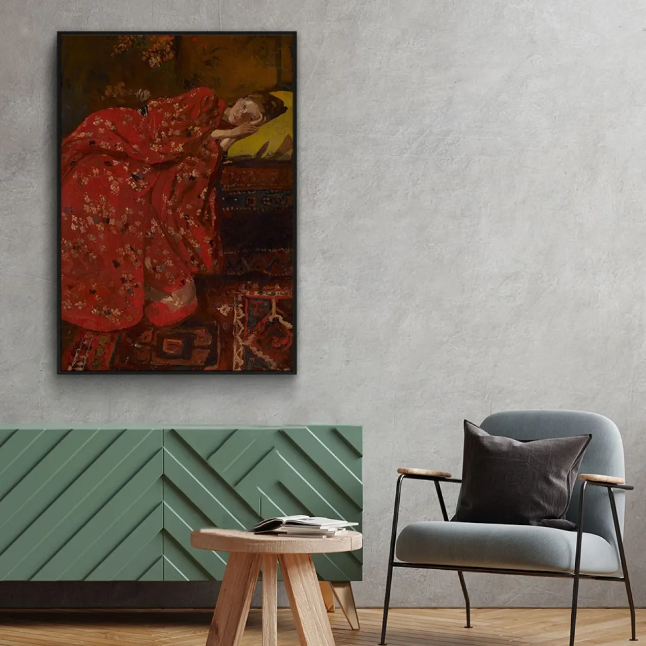 Walljar plexiglas schilderij - Breitner - Meisje In Rode Kimono Plexiglas schilderij - 70 x 100 cm
