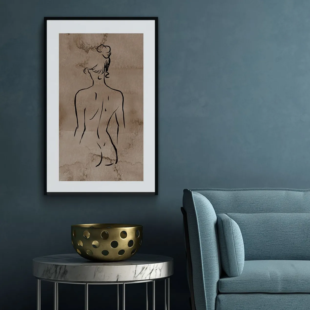 Walljar poster ingelijst - Back Line Art Poster ingelijst - 70 x 100 cm