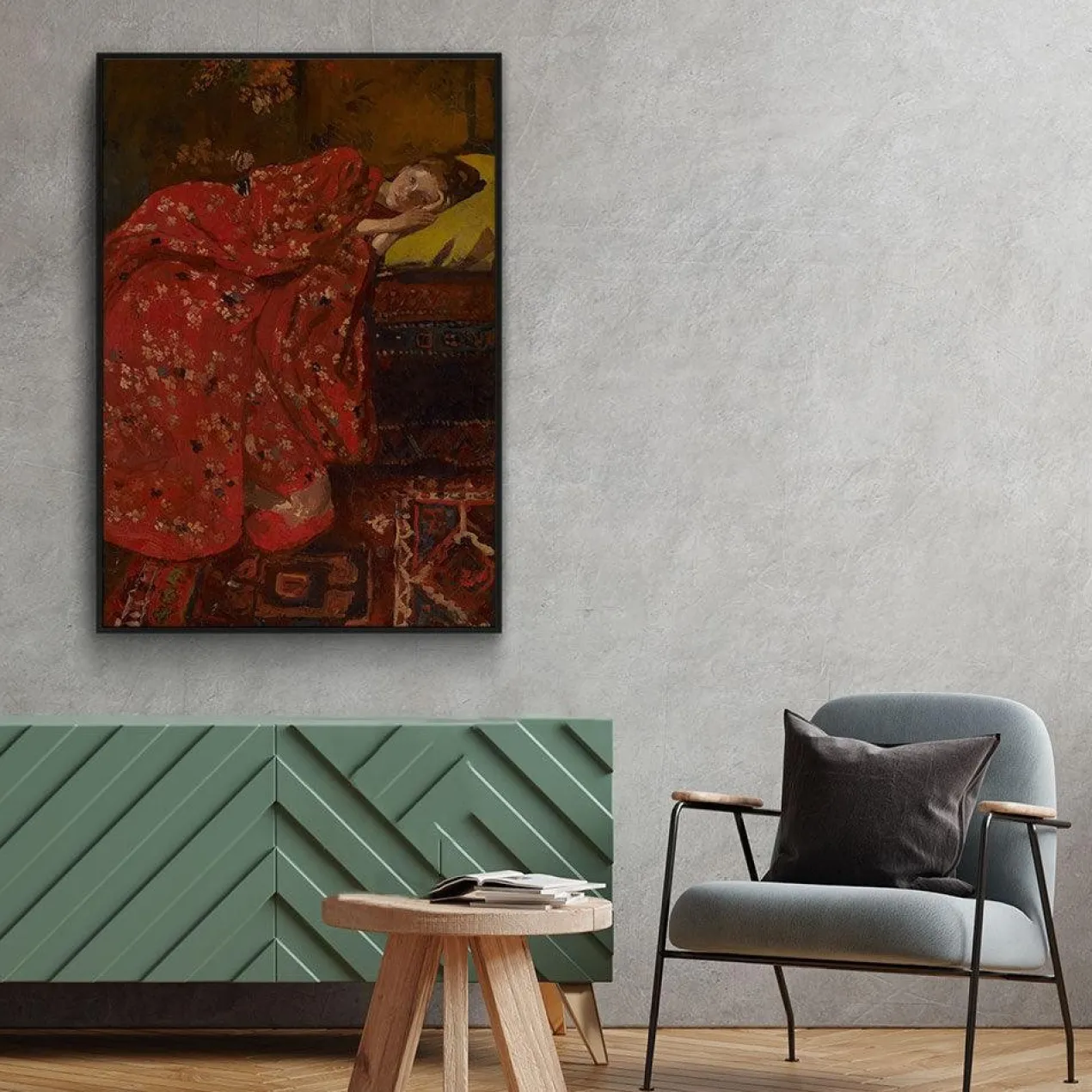 Walljar poster ingelijst - Breitner - Meisje In Rode Kimono Poster ingelijst - 40 x 60 cm