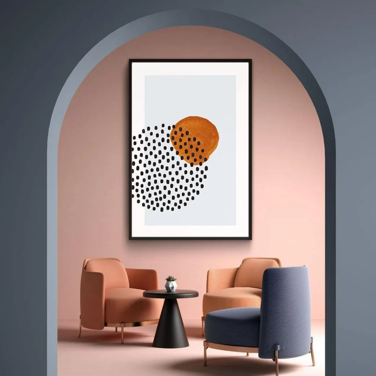 Walljar poster ingelijst - Circle Dots Poster ingelijst - 70 x 100 cm