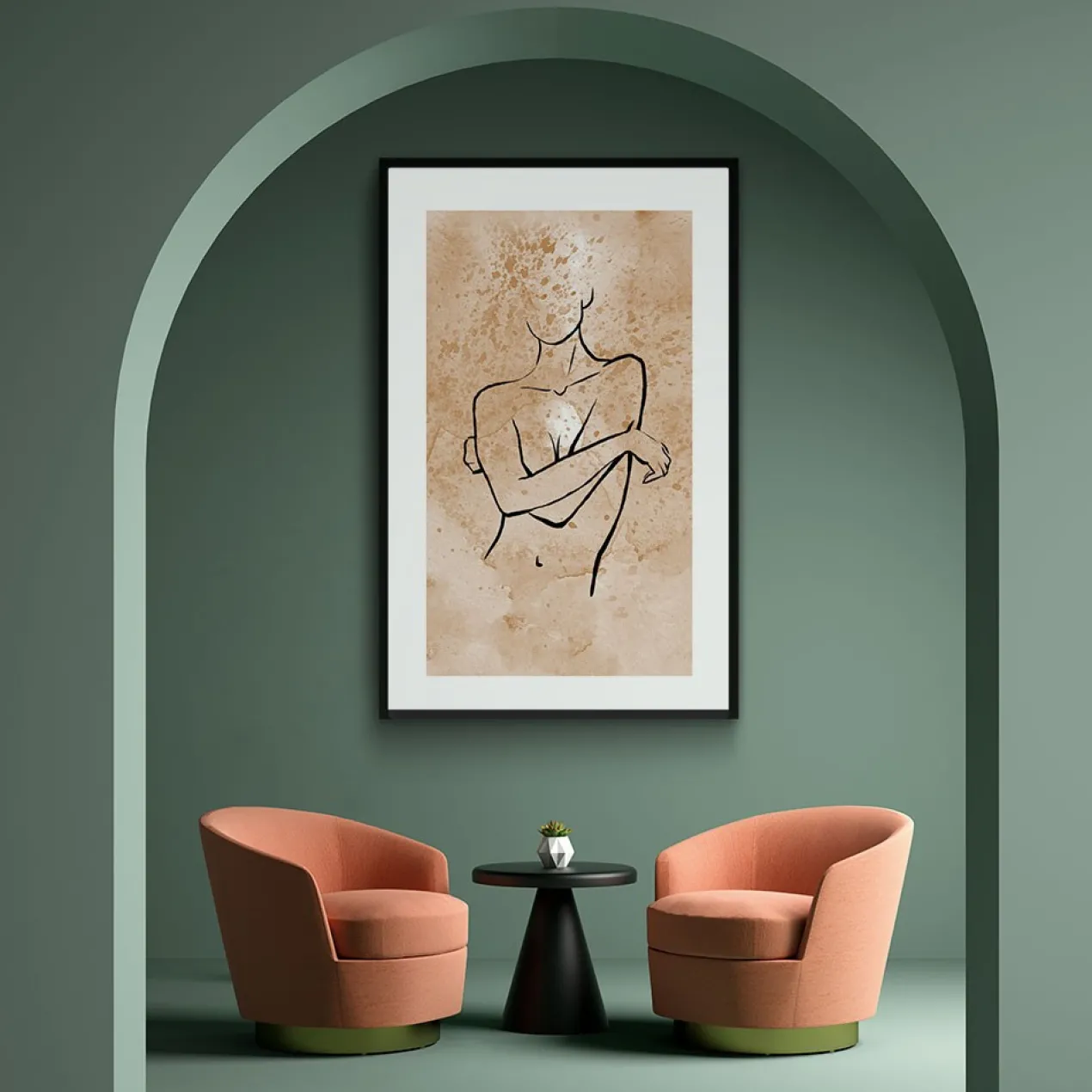 Walljar poster ingelijst - Feminine Line Art Poster ingelijst - 40 x 60 cm