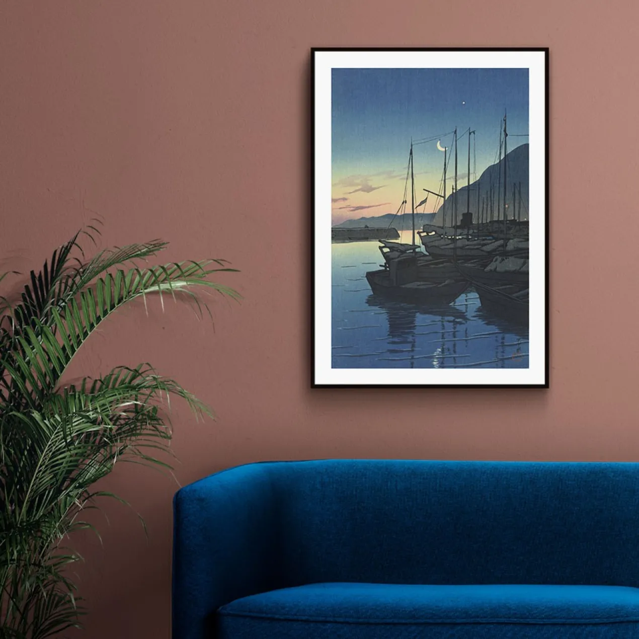Walljar poster ingelijst - Kawase Hasui - Morning in Beppu Poster ingelijst - 50 x 70 cm