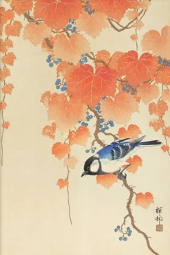Walljar poster ingelijst - Ohara Koson - Great Tit On Paulownia Branch Poster ingelijst - 70 x 100 cm