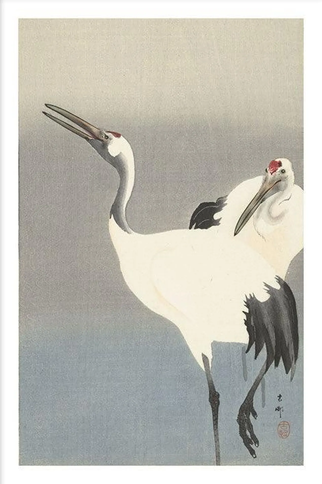 Walljar poster ingelijst - Ohara Koson - Crane bird Poster ingelijst - 50 x 70 cm