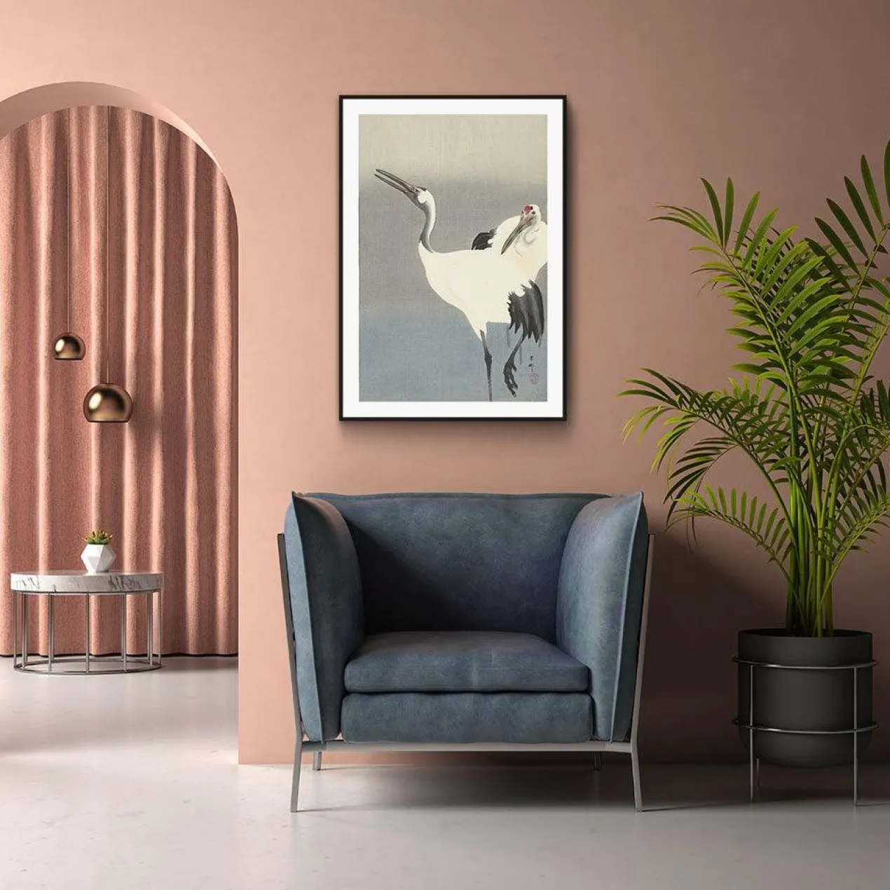 Walljar poster ingelijst - Ohara Koson - Crane bird Poster ingelijst - 50 x 70 cm