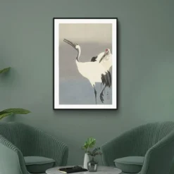 Walljar poster ingelijst - Ohara Koson - Crane bird Poster ingelijst - 70 x 100 cm