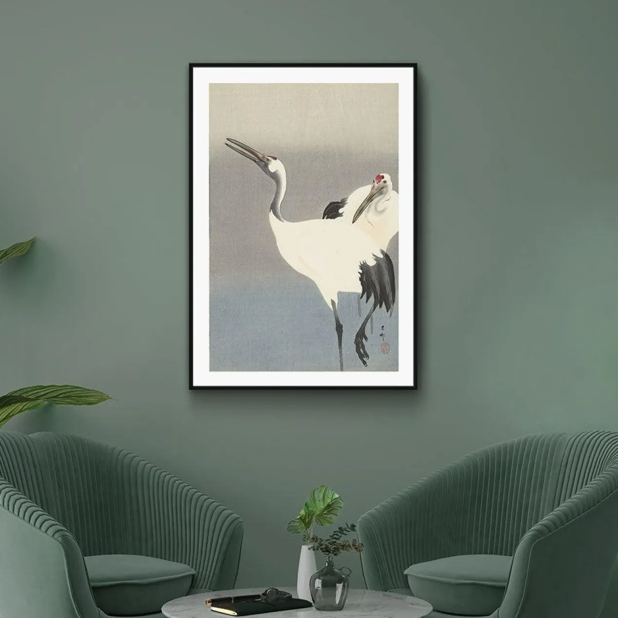 Walljar poster ingelijst - Ohara Koson - Crane bird Poster ingelijst - 70 x 100 cm
