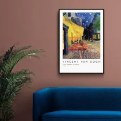 Walljar poster ingelijst - Vincent van Gogh - Caféterras Bij Nacht Poster ingelijst - 70 x 100 cm
