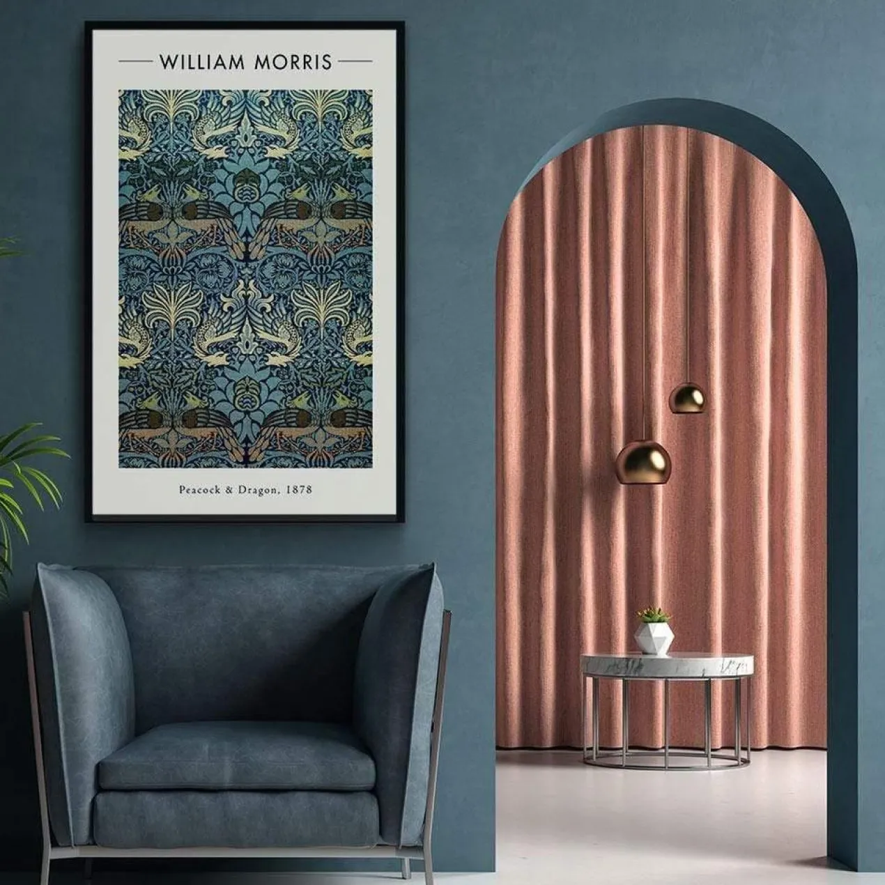 Walljar poster ingelijst - William Morris - Peacock and Dragon Poster ingelijst - 50 x 70 cm