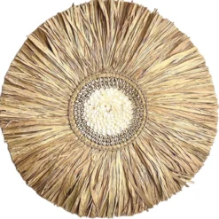 Wanddecoratie zeegras met schelpen Bulan Ø60cm