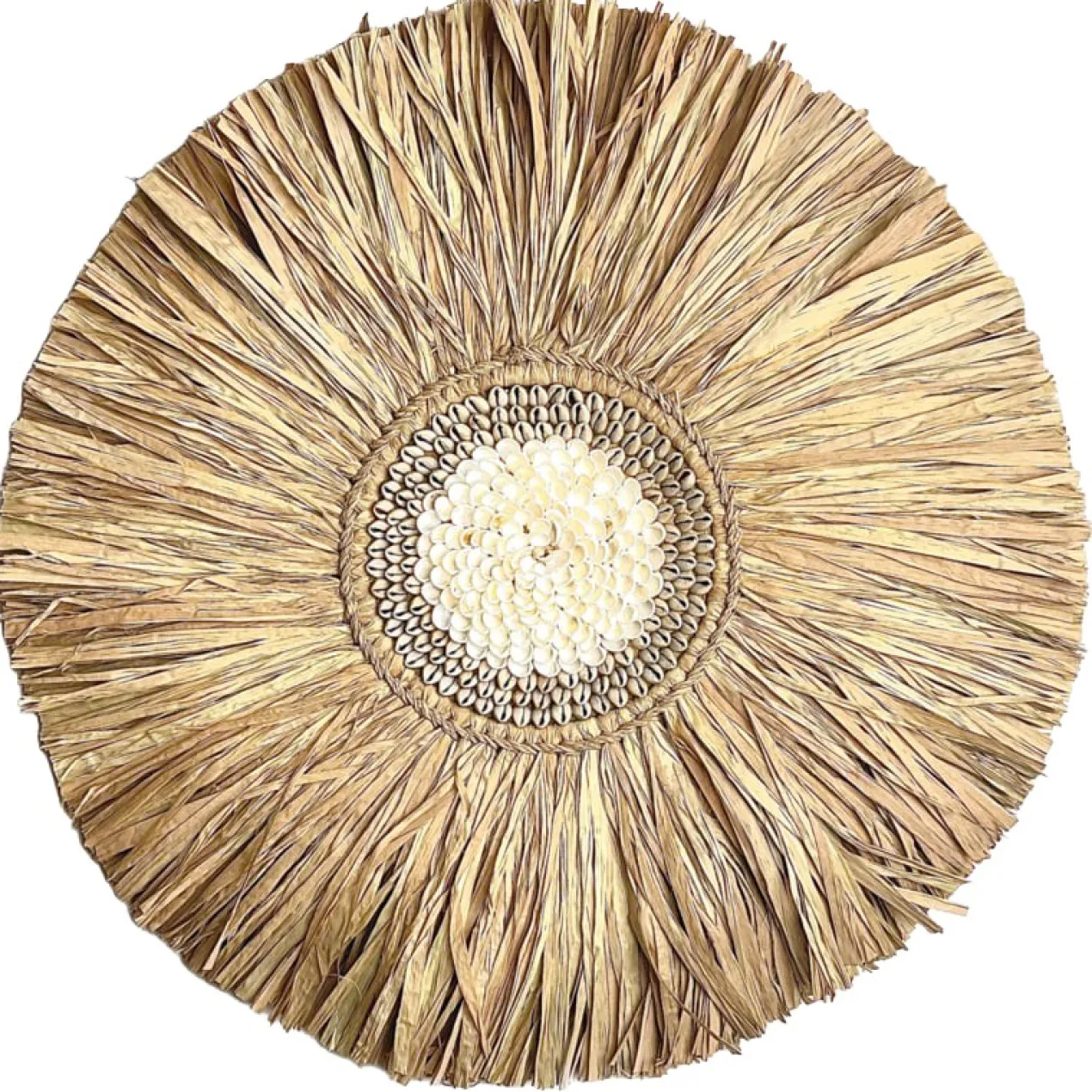 Wanddecoratie zeegras met schelpen Bulan Ø60cm