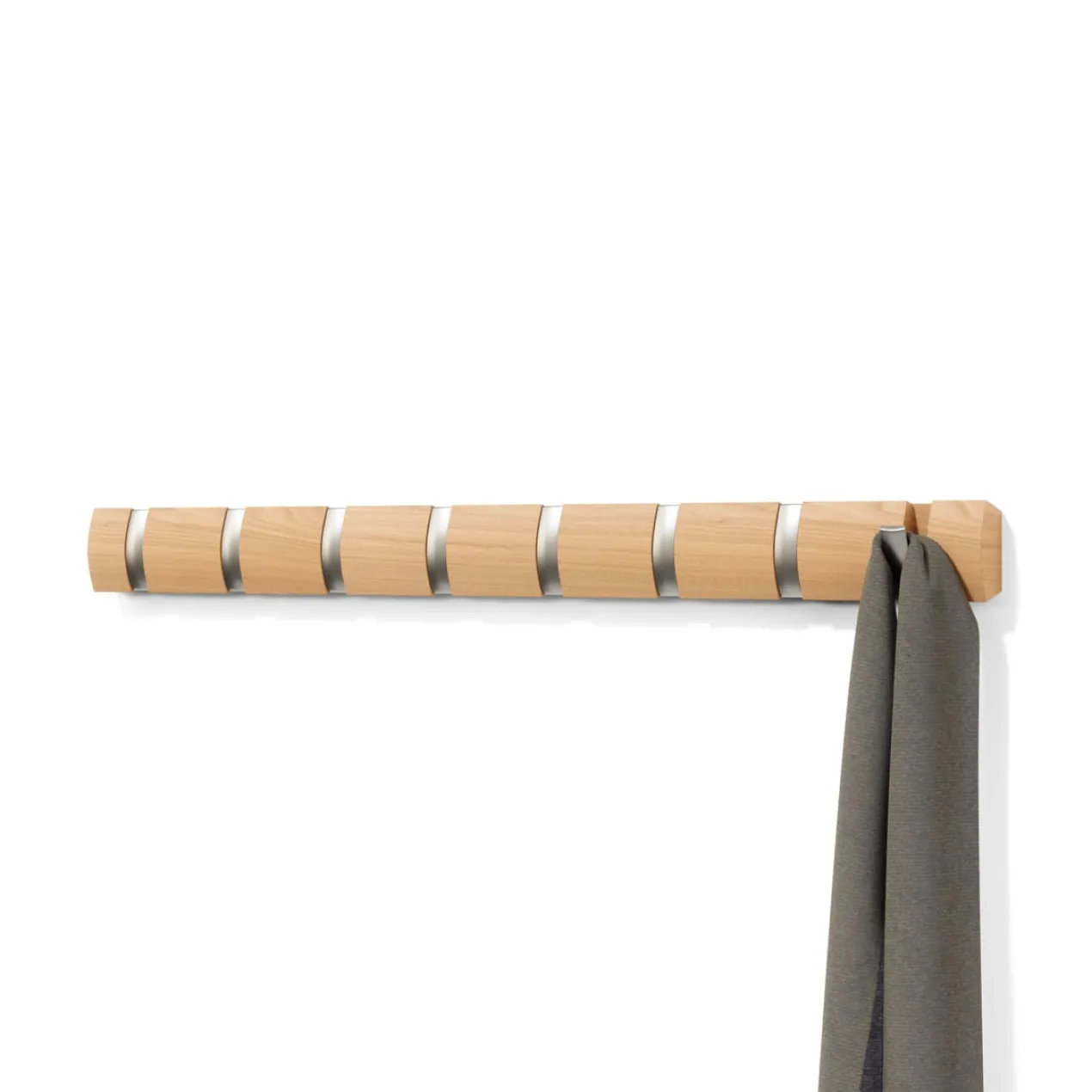 Wandkapstok Flip 8 haken naturel hout