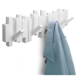 Wandkapstok Sticks met 5 ophanghaken wit