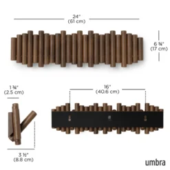 Wandkapstok Umbra Picket 8 haken Walnoot hout