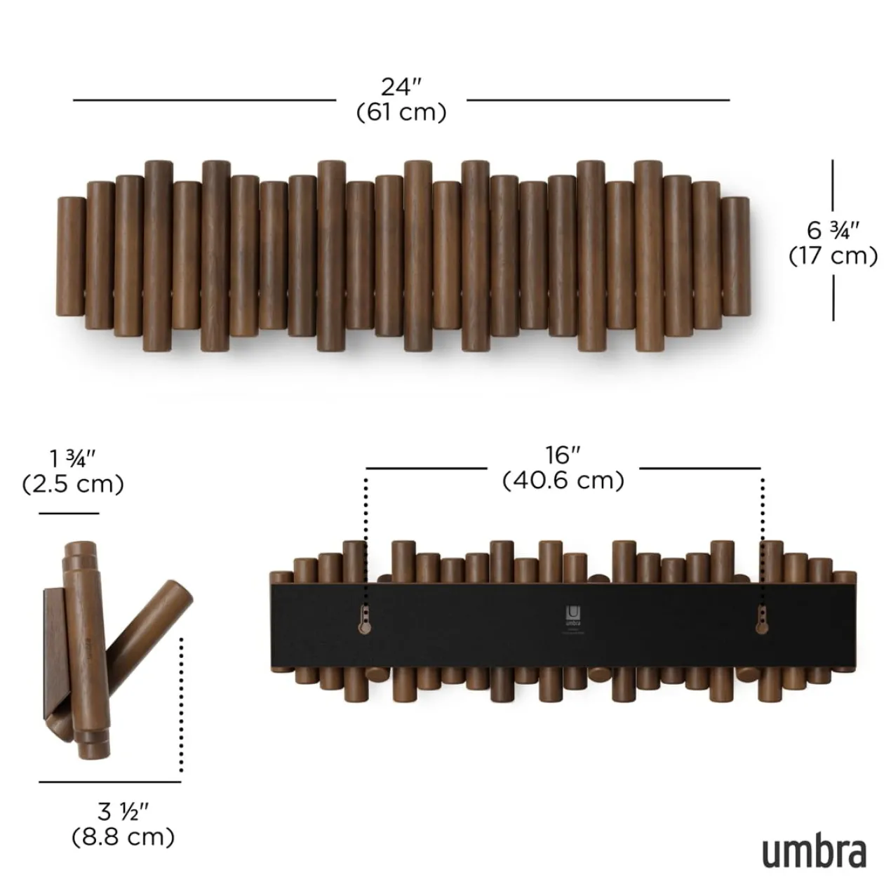 Wandkapstok Umbra Picket 8 haken Walnoot hout
