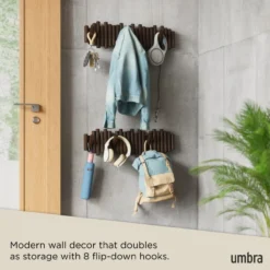 Wandkapstok Umbra Picket 8 haken Walnoot hout