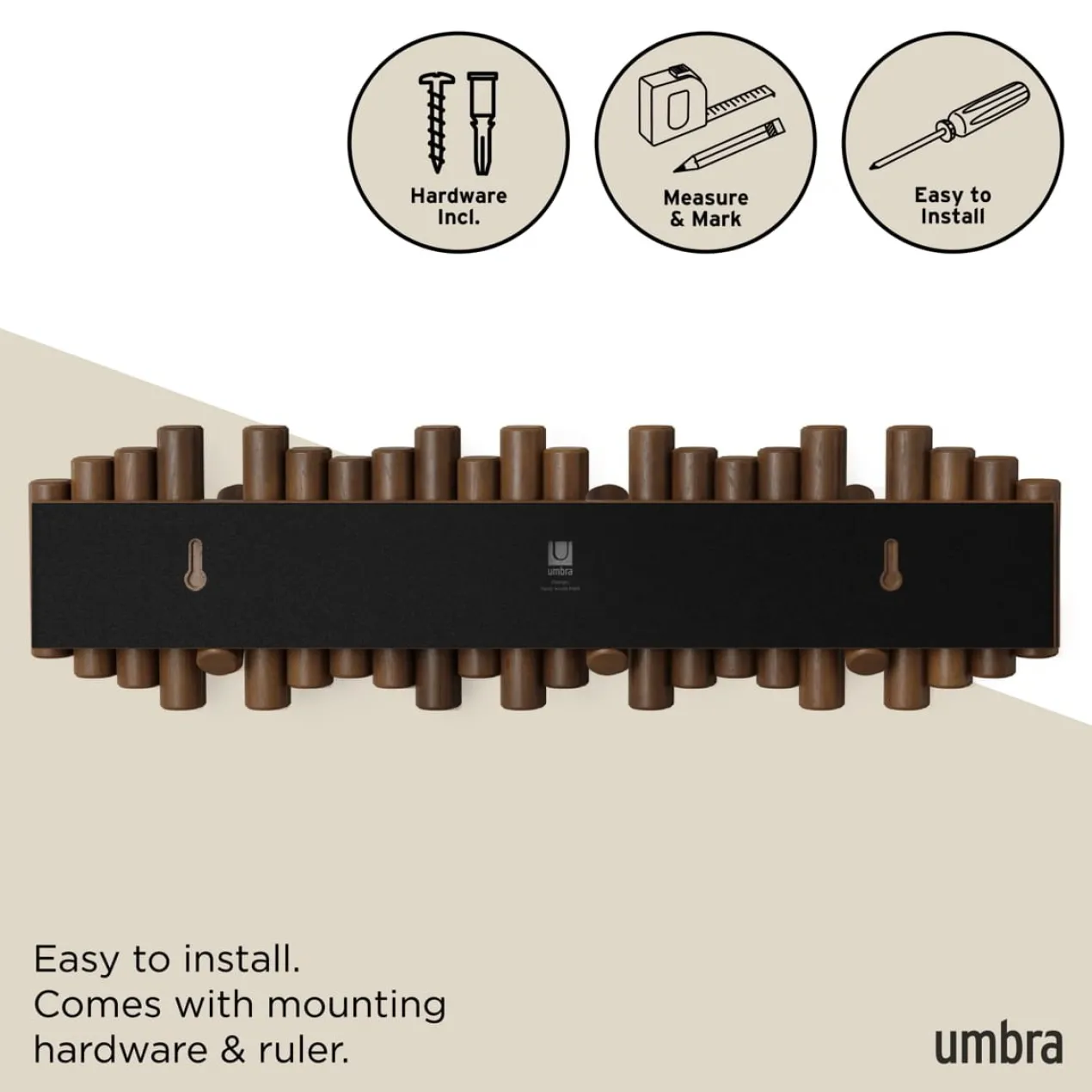 Wandkapstok Umbra Picket 8 haken Walnoot hout