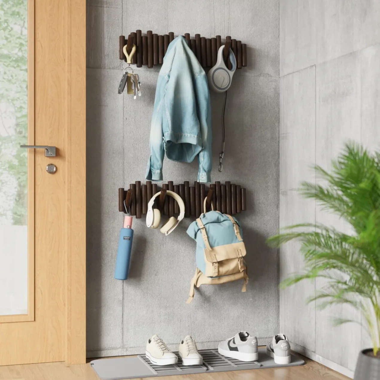 Wandkapstok Umbra Picket 8 haken Walnoot hout