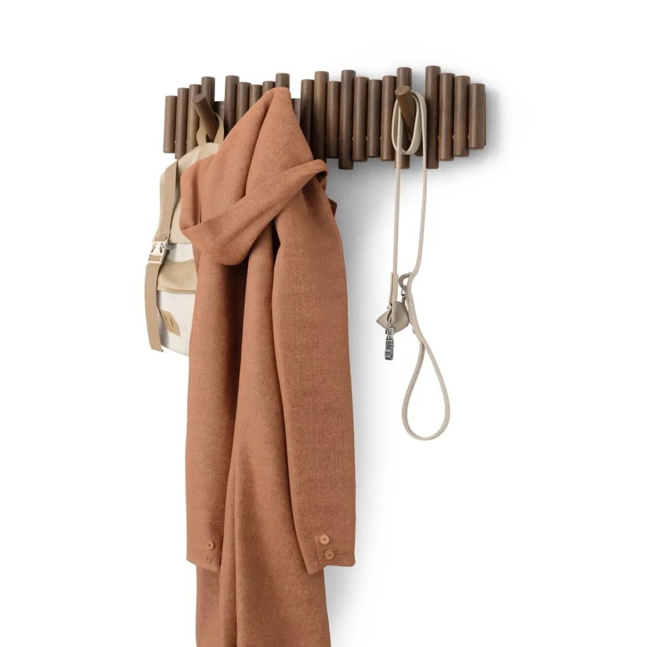 Wandkapstok Umbra Picket 8 haken Walnoot hout