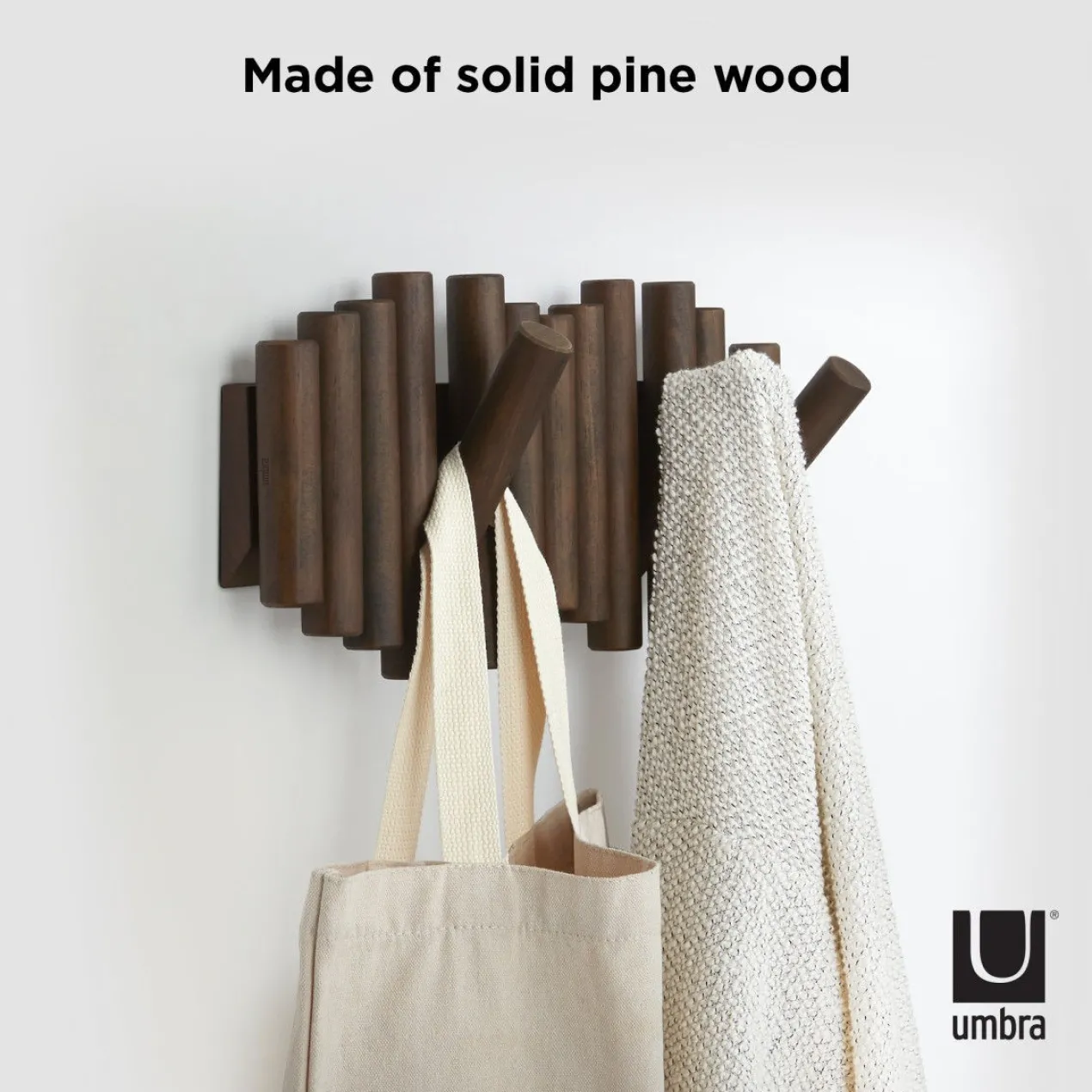 Wandkapstok Umbra Picket 5 haken walnoot hout