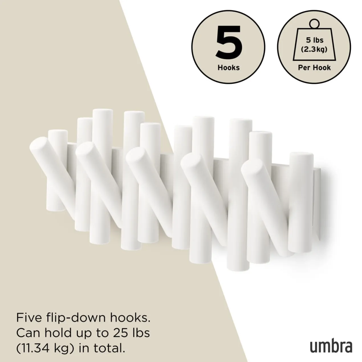 Wandkapstok Umbra Picket 5 haken wit