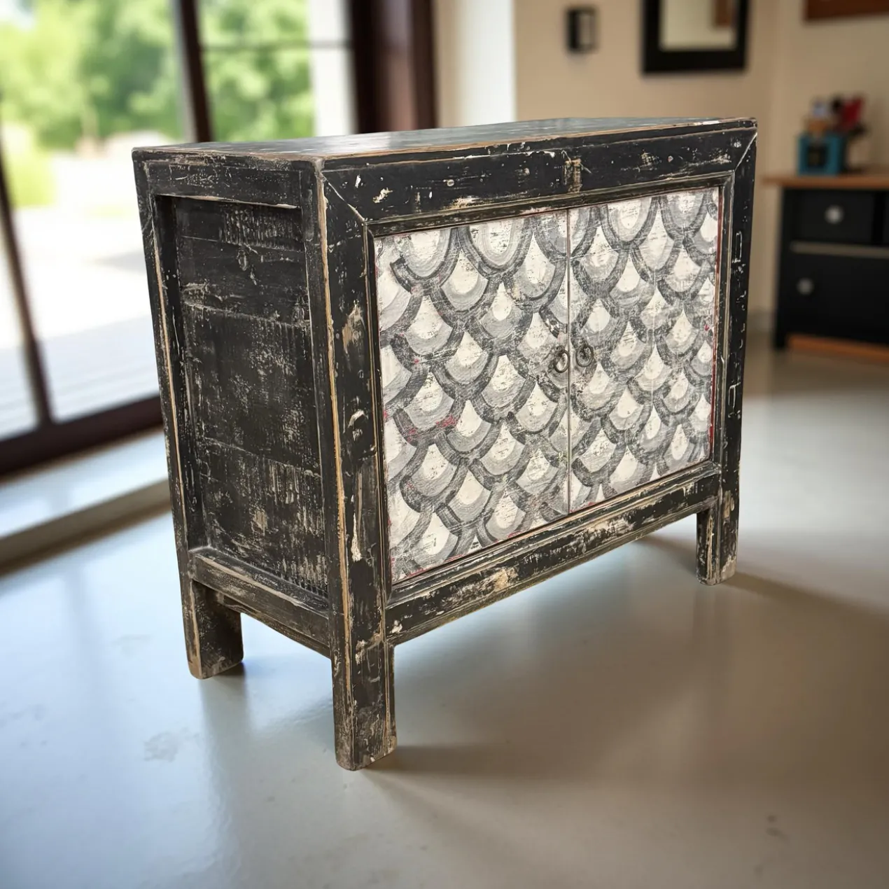 Wandkast 2deur zwart/wit schub uniek