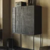 Wandkast Grooves - teak off black/brown - H162 cm