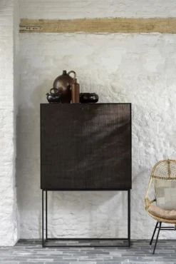 Wandkast Grooves - teak off black/brown - H162 cm