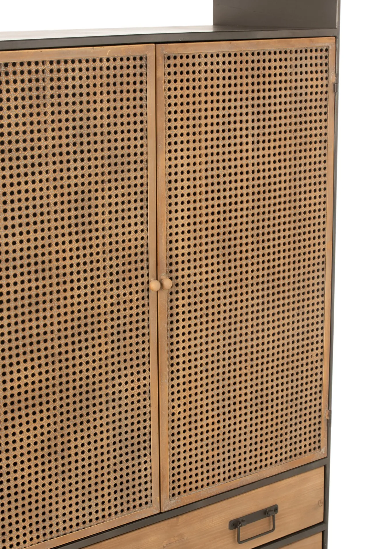 Wandkast metaal/hout Zwart/Naturel