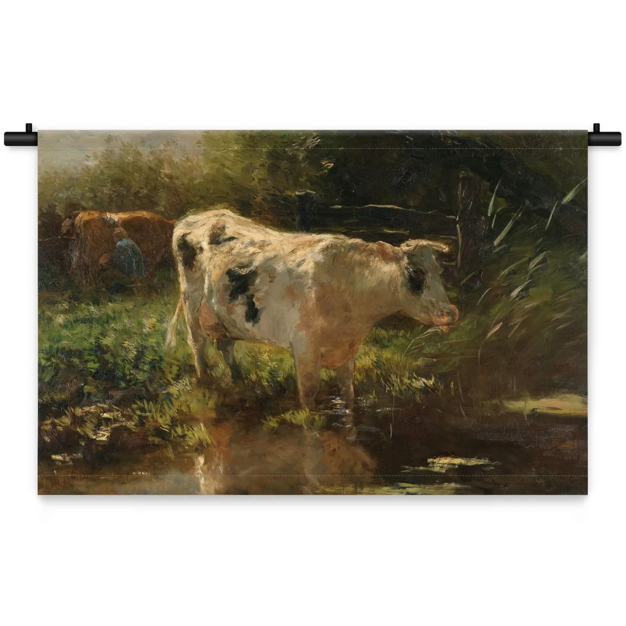 Wandkleed Koe aan de waterkant 150 x 100 cm