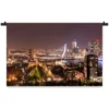 Wandkleed Skyline van Rotterdam in de avond gezien. 120 x 80 cm