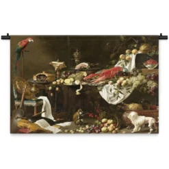 Wandkleed Stilleven met hond en papegaai 210 x 150