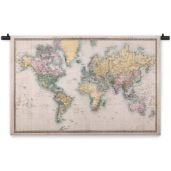 Wandkleed Wereldkaart met landen 210 x 150 cm