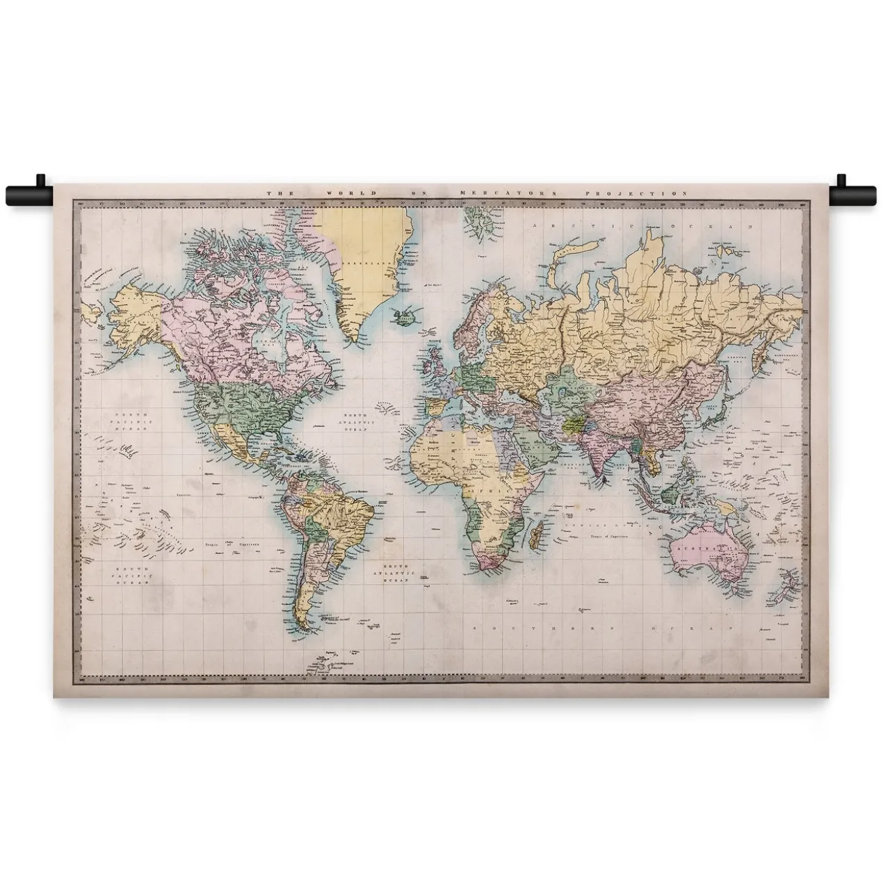 Wandkleed Wereldkaart met landen 210 x 150 cm
