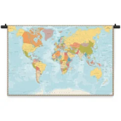 Wandkleed Wereldkaart modern 120 x 80 cm