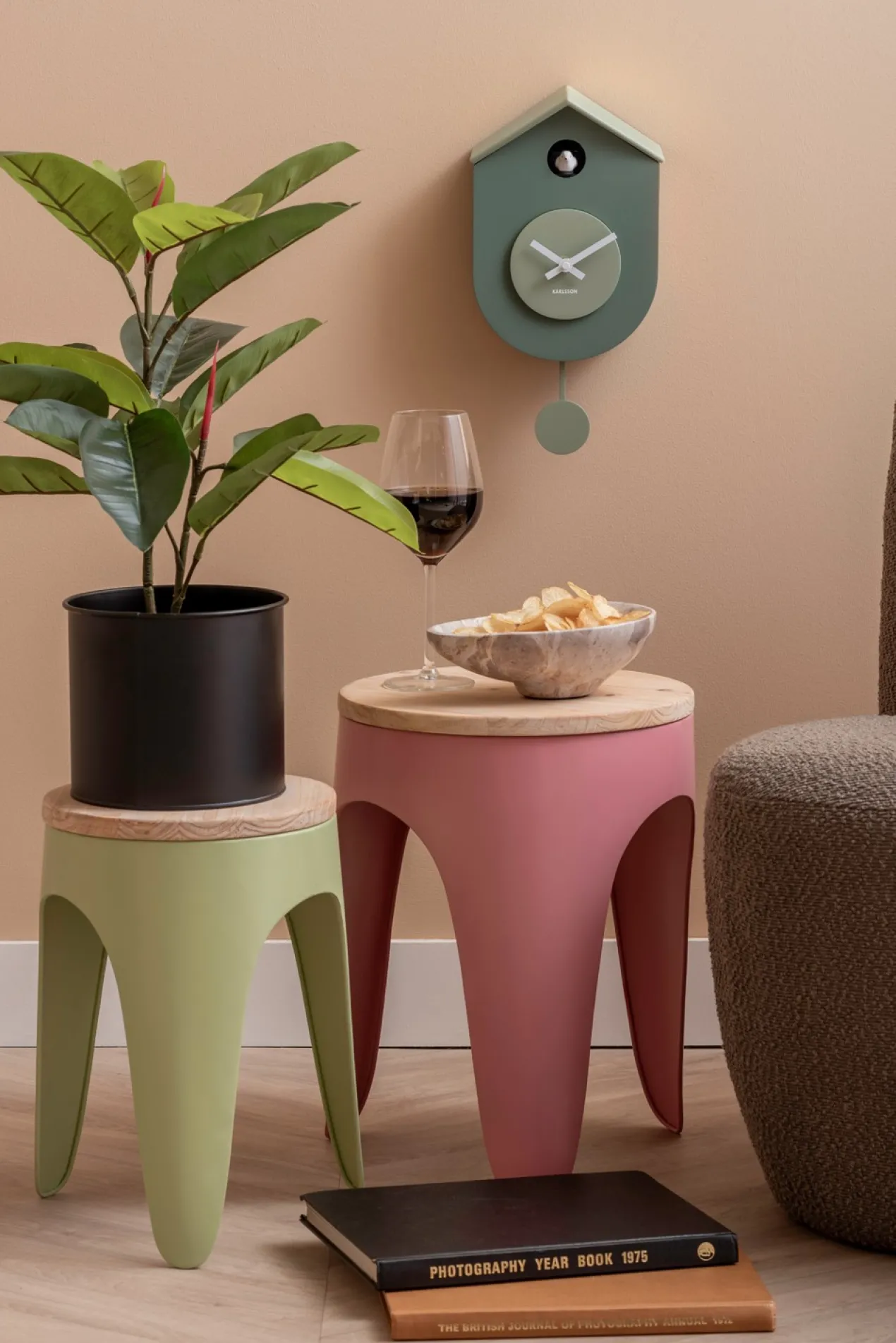 Wandklok Grato Cuckoo - Zwart & warmgrijs