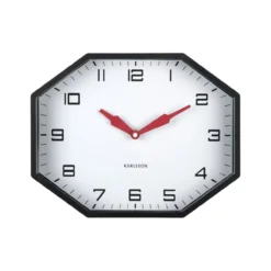 Wandklok Modern Factory Octagon Helderrood