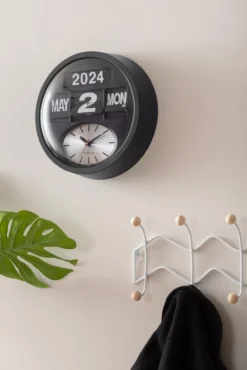 Wandklok Round Flip - Zwart
