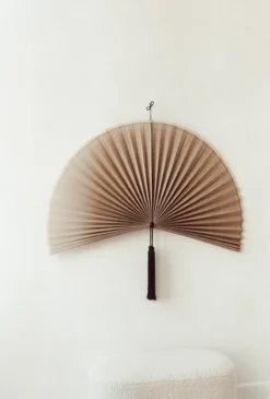 Wandornament Bamboe waaier bruin XL