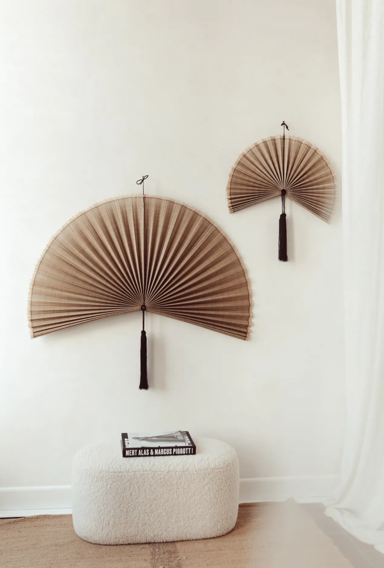 Wandornament Bamboe waaier bruin XL