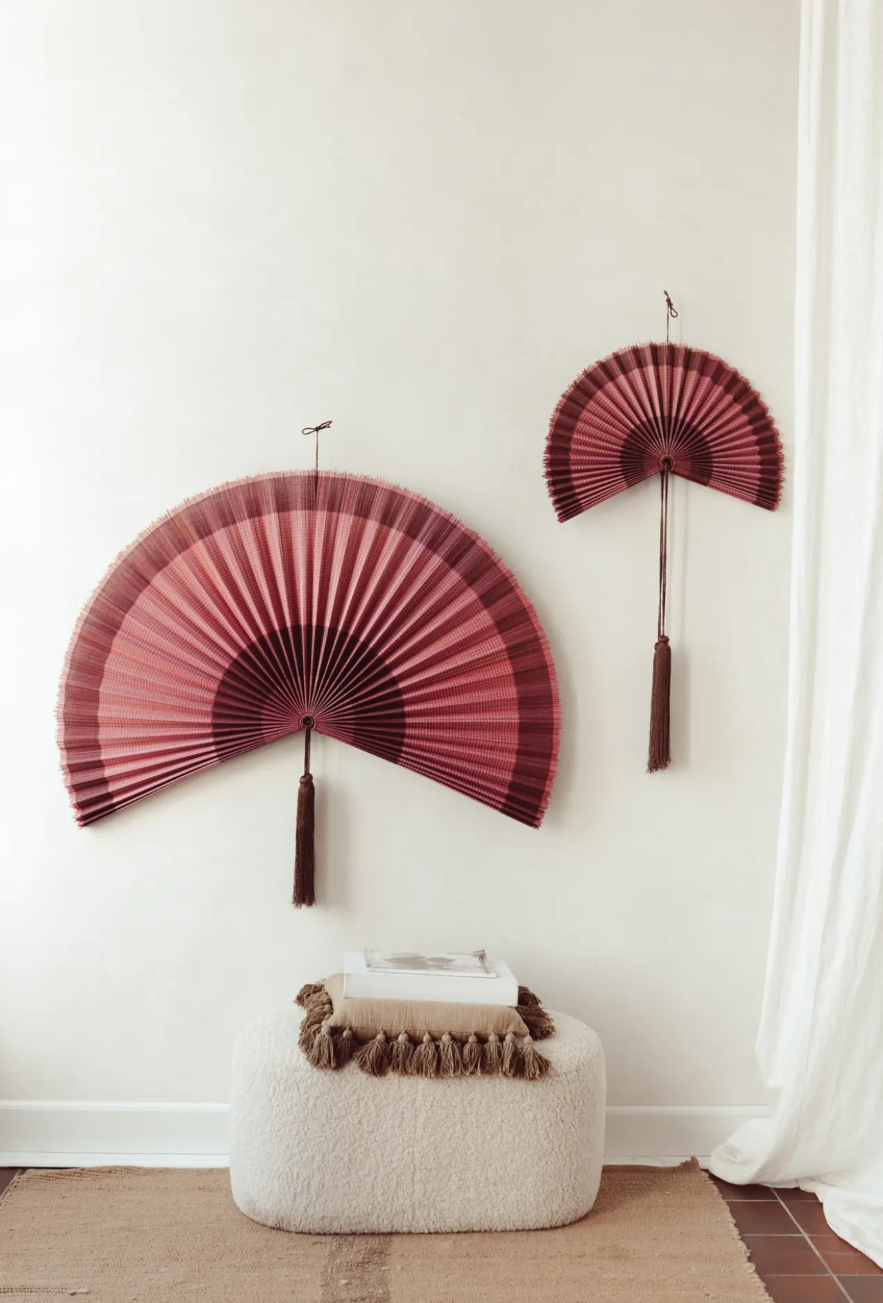 Wandornament bamboe waaier paars M