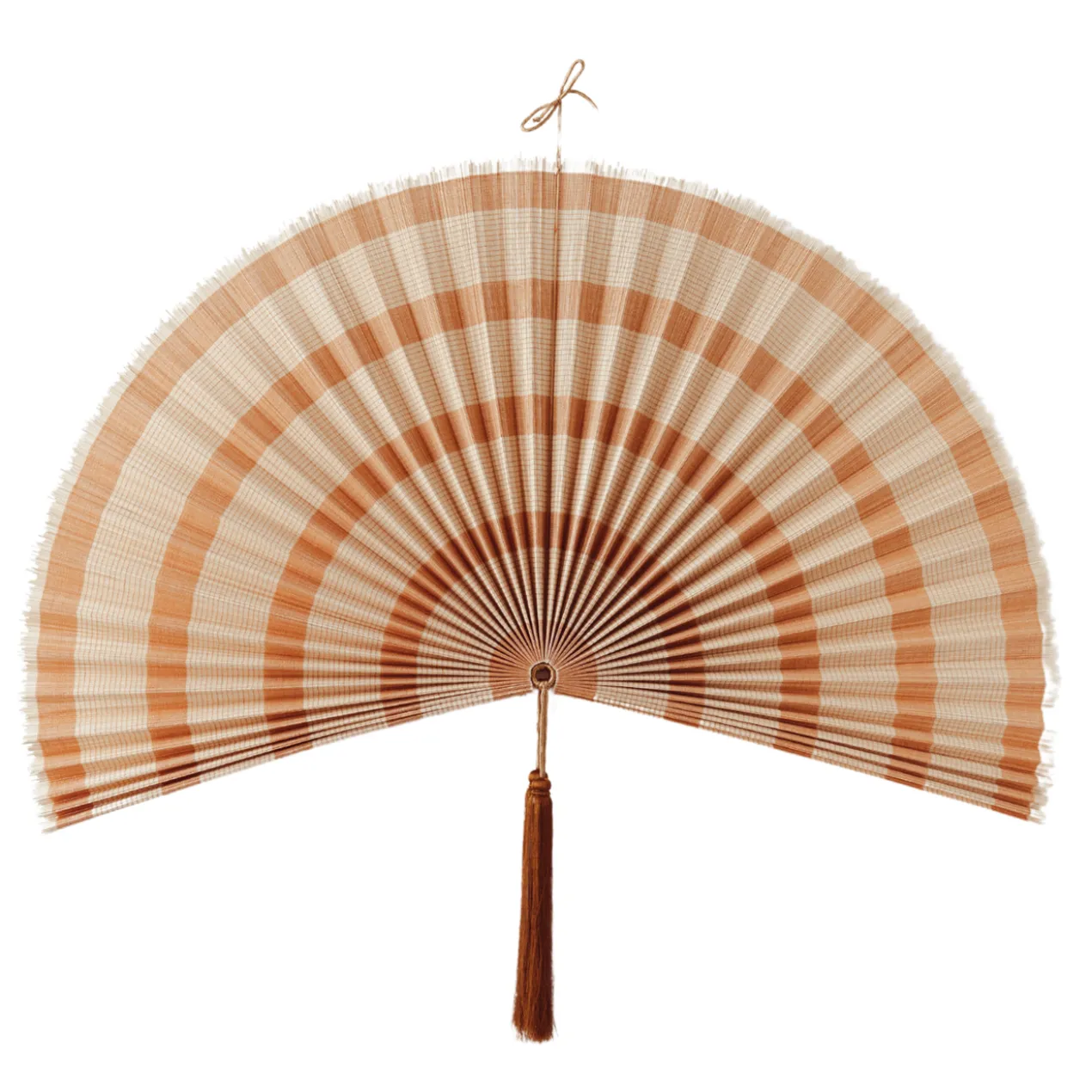 Wandornament bamboe waaier terracotta XL