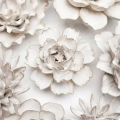 Wandornament Ceramic Flower Ivory Rose