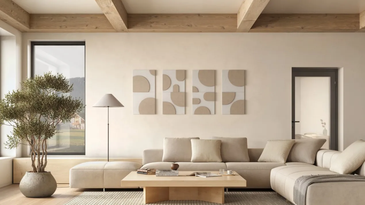 Wandpaneel Luna beige/brown 40x40cm set van 4