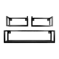 Wandplank Vintage zwart mangohout klein – set van 3