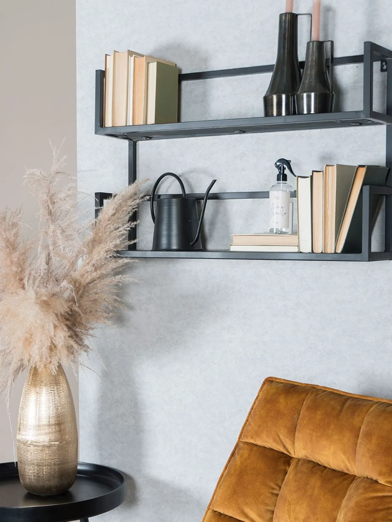 Wandplank Vintage Zwart Mangohout duo