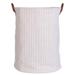 Wasmand leren hengsels stripe beige/naturel Ø42 cm