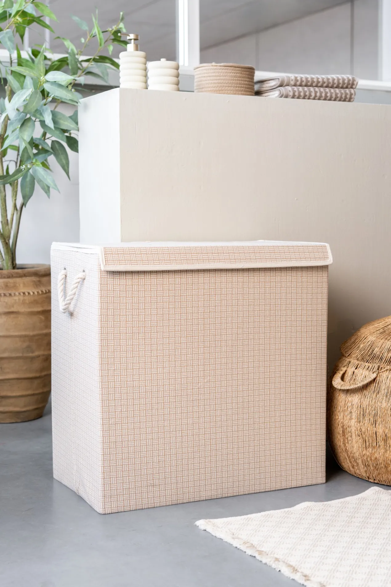 Wasmand rechthoek beige square XL 60x30 cm