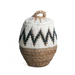 Waterhyacint mand Tali met deksel wit/naturel Small