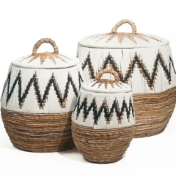 Waterhyacint mand Tali met deksel wit/naturel Large